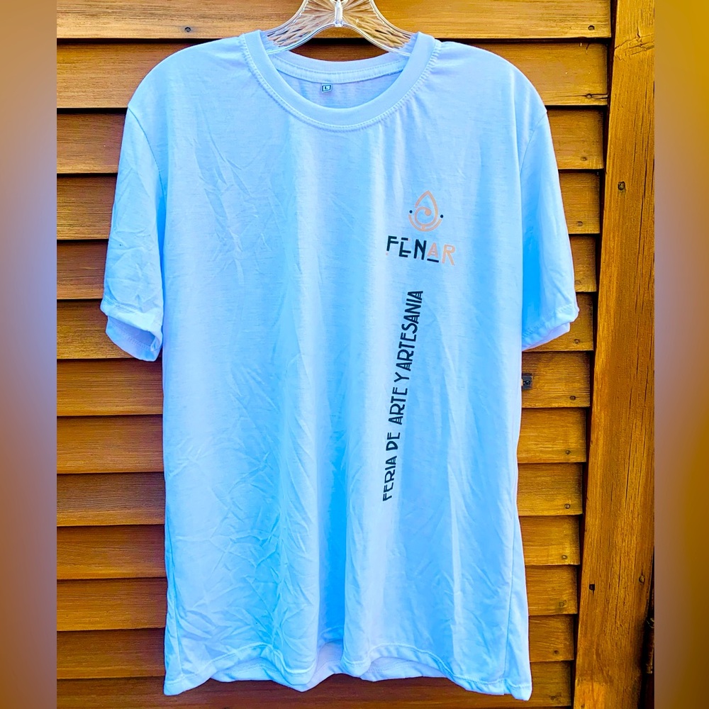 White FENAR Short Sleeve T-shirt top shirt with Vertical Text Design
